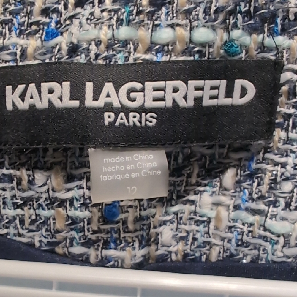 Karl Lagerfeld Blue Tweed Sleeveless Midi Dress - Picture 2 of 10